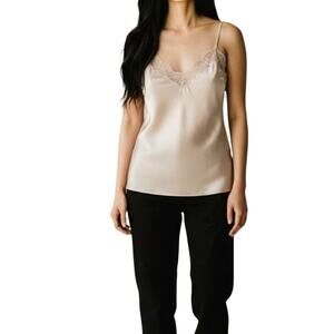 Skies Are Blue Women's Small Cream Lace Trim Sleeveless V-Neck Cami Top